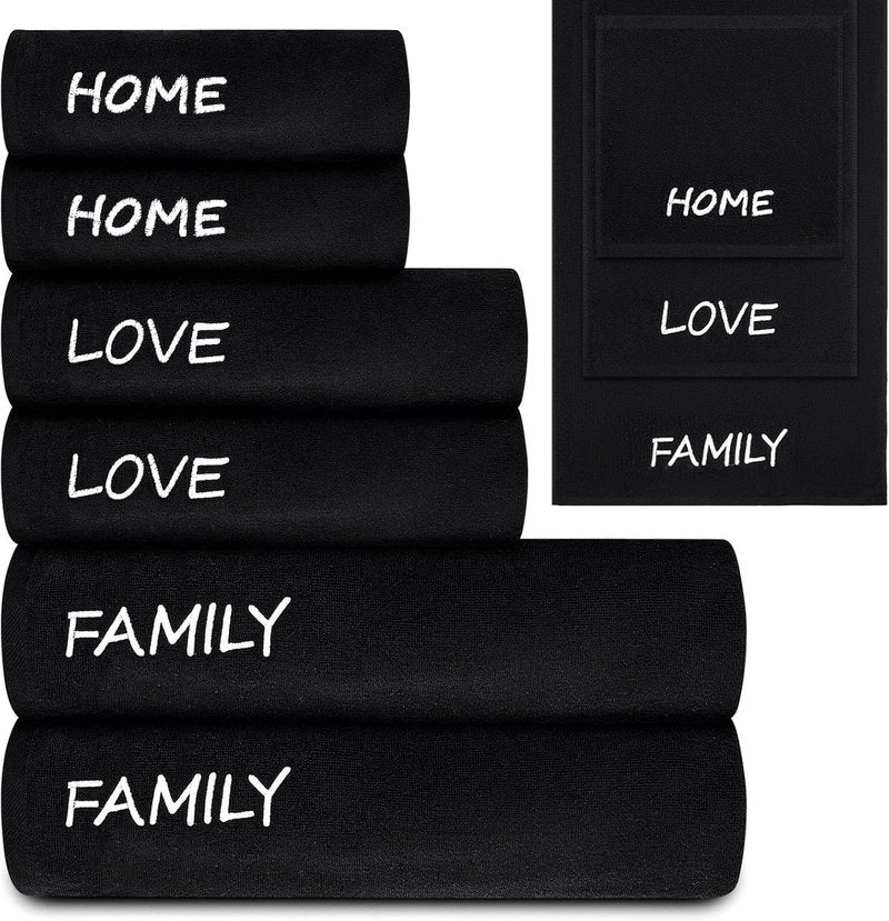 Farmhouse Decorative Bath Towels Set - 6 Pack Soft Cotton Towels | 2 Bath Cloths, 2 Hand Cloths, 2 Washcloths