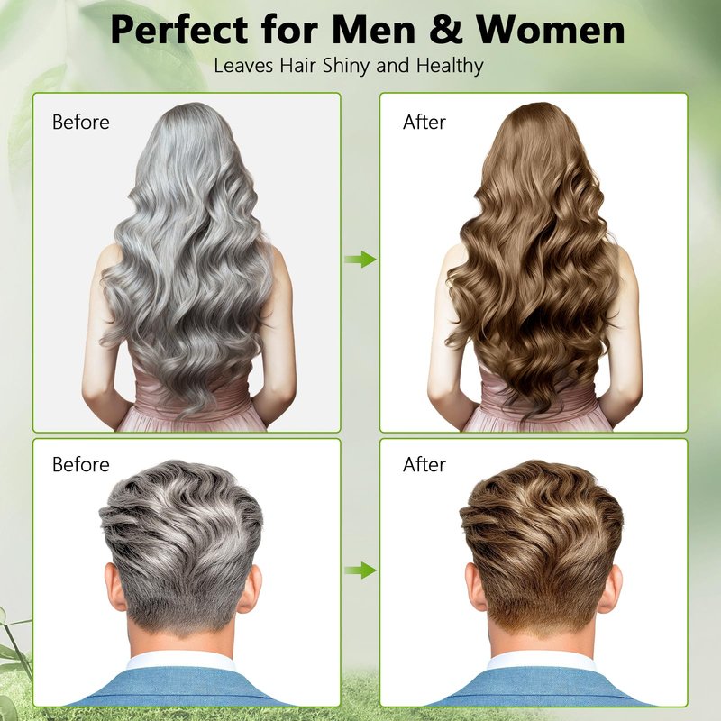 RKQNIER Light Brown Hair Dye Shampoo for Women & Men, 20 Min Gray Coverage, 3 in 1 Semi-Permanent Hair Color Shampoo with Natural Herbal Ingredients