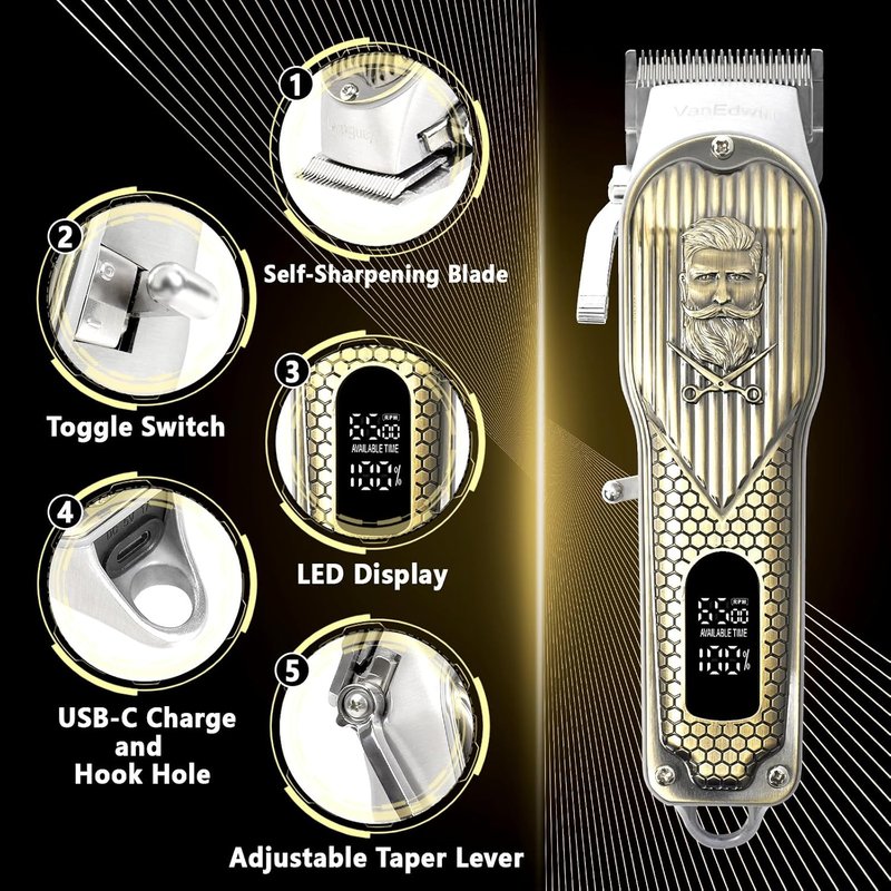 **Professional Hair Clippers for Men - Heavy Duty Cordless Barber Kit | Rechargeable Electric Fade Trimmer**