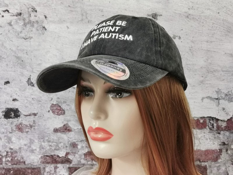 Hepandy Embroidered Please Be Patient I Have Autism Hat for Women Men Kids, Embroidery Baseball Cap, Washed Black Adjustable Snapback Dad Hats