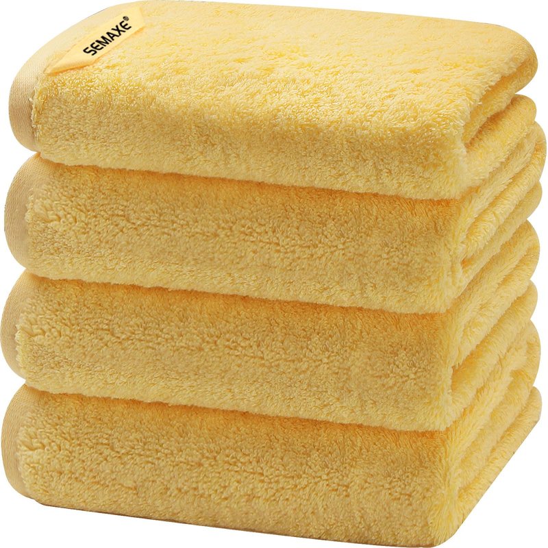 SEMAXE Yellow Hand Towels for Bathroom, 4-Pack Cotton Hand Towels with Hanging Loop, Soft & Absorbent, Quick Dry, Bright Bathroom Use, Easy Care