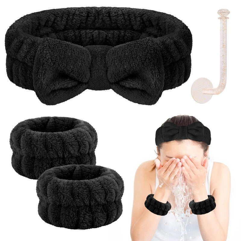 CERETIA Face Washing Headband and Wristband Set of 3, Microfiber Spa Wristbands and Headband for Women, Absorbent Wristbands for Washing Face, Wrist Scrunchies for Skin Care, Hair Accessories