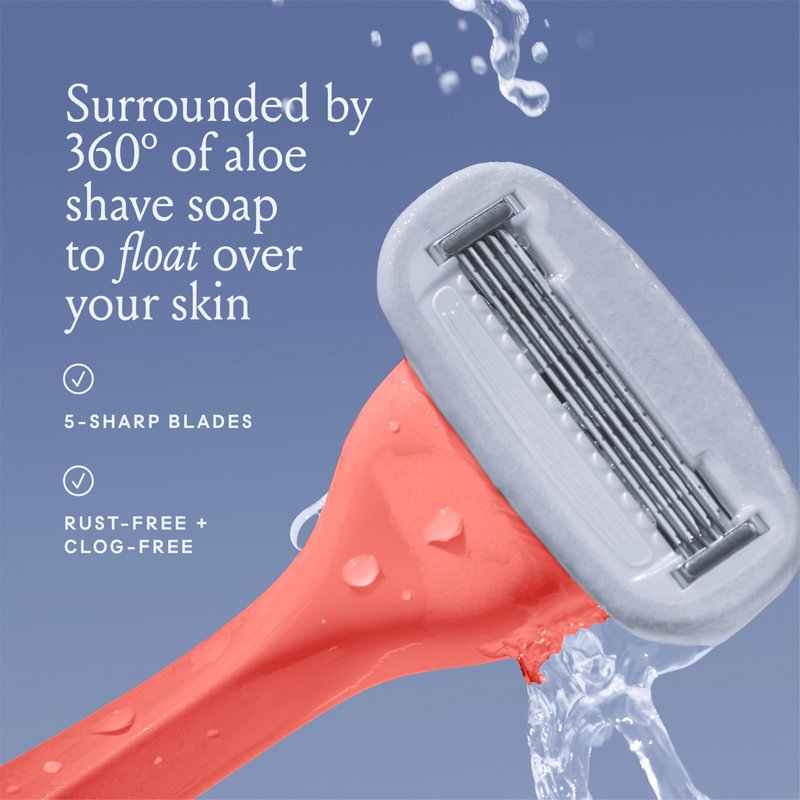 Billie Women’s Razor Kit, 1 Handle + 2 Blade Refills + Magnetic Holder, Coral
