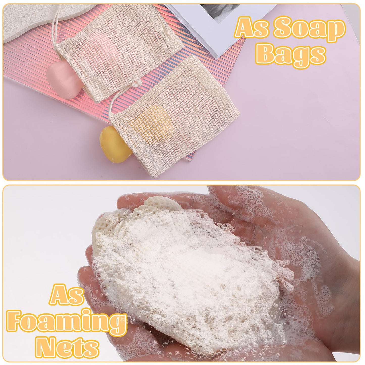 Soap Bags, 5 Pack Natural Sisal Soap Saver Bag Pouch Mesh Net, Zero Waste Plastic-Free Soaps Net for Shower Use Like Massaging, Scrubbing and Exfoliating