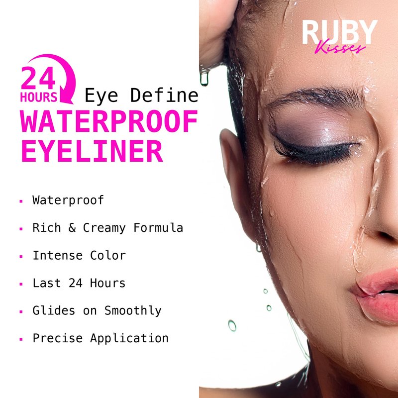 Ruby Kisses Pencil Eyeliner, Retractable Eyeliner, Waterproof, Smudge-Proof Eye Makeup, High Pigmented, 24H Long Lasting Eyepencil (Glitter Black)