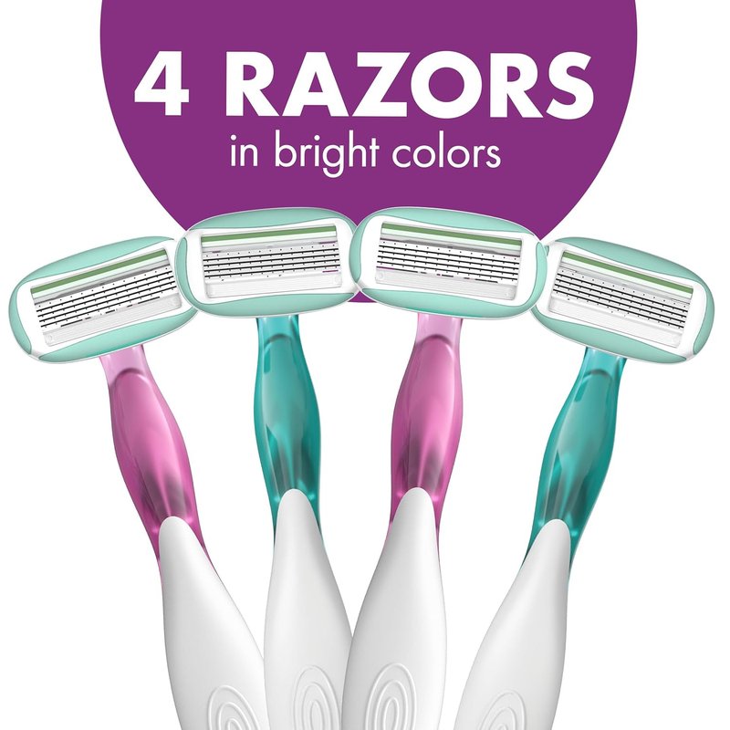 BIC Soleil 5 Women's Disposable Razors - 5-Blade Design with Moisture Strips | 4-Pack for Smooth Shaves