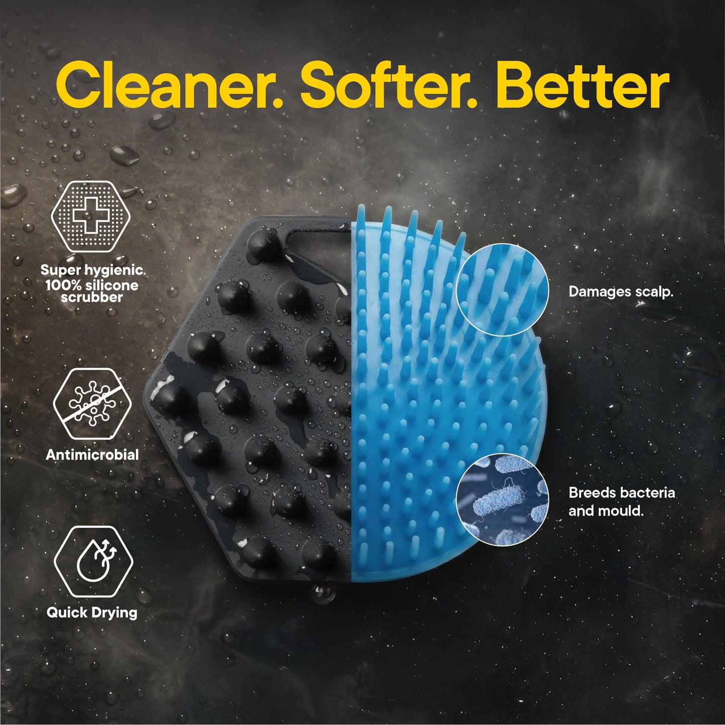 TOOLETRIES Scalp Scrubber & Hook - Silicone Exfoliating Hair Scrubber for Men, Bath & Shower Accessories - Features Silicone-Grip Technology, Removable & Reusable