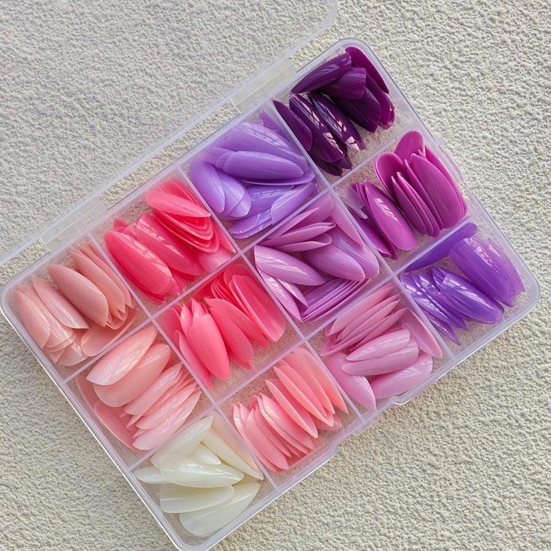 Skiennix 12 Color Press-On Nails Set - Medium Almond Glossy Full Cover Artificial Acrylic Nails | Reusable 288 Pcs