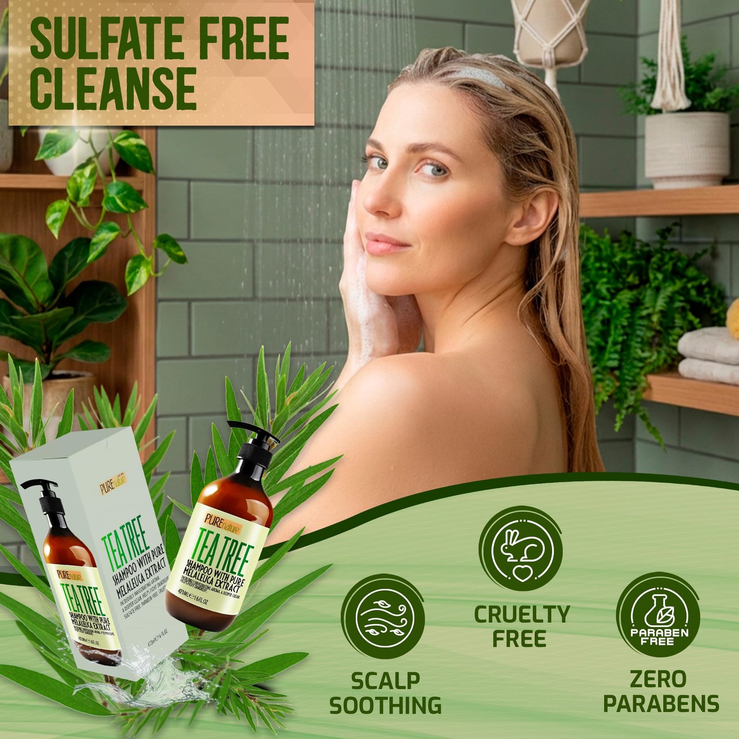 Tea Tree Shampoo - Sulfate Free, Anti Dandruff Deep Cleanse for Oily and Itchy Scalp - Buildup Remover - Professional Oily Hair Salon Formula - Paraben Free Shampoo for Women and Men - 16 Fl Oz