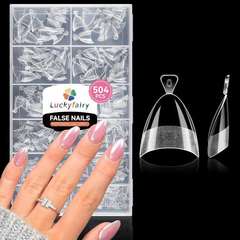 Skiennix Almond Nail Tips - 504PCS Clear Soft Extra Short Half Cover Acrylic Press-On Extensions | 12 Sizes for DIY Manicure Art