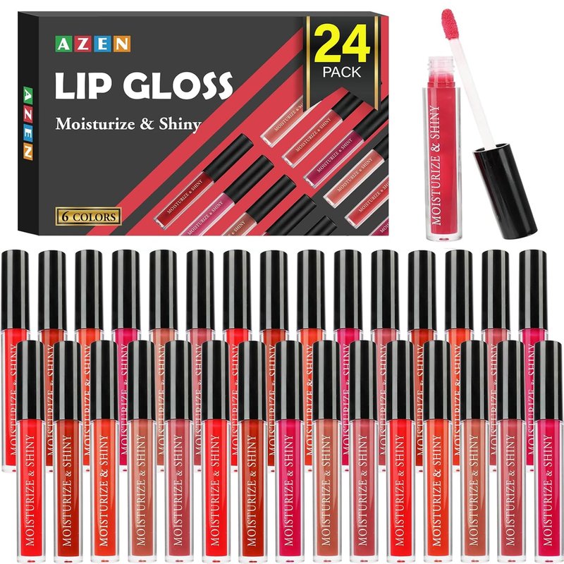AZEN 24 Pack Lip Gloss Bulk Set, Shimmery Lip Gloss for Women and Girls With Rich Varied Colors, Mothers Day Gifts for Women
