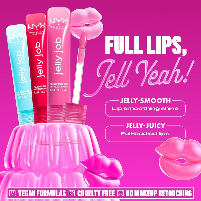 NYX Jelly Job Lip Gloss - Full-Bodied, Smoothing Lip Tint | Juicy Jelly Bright Pink