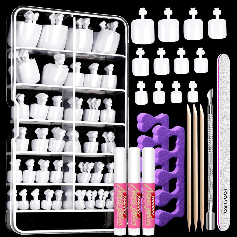 Press On Toenails for Women - 120pcs Acrylic White Toenail Kit | Square Tips & Nail Glue
