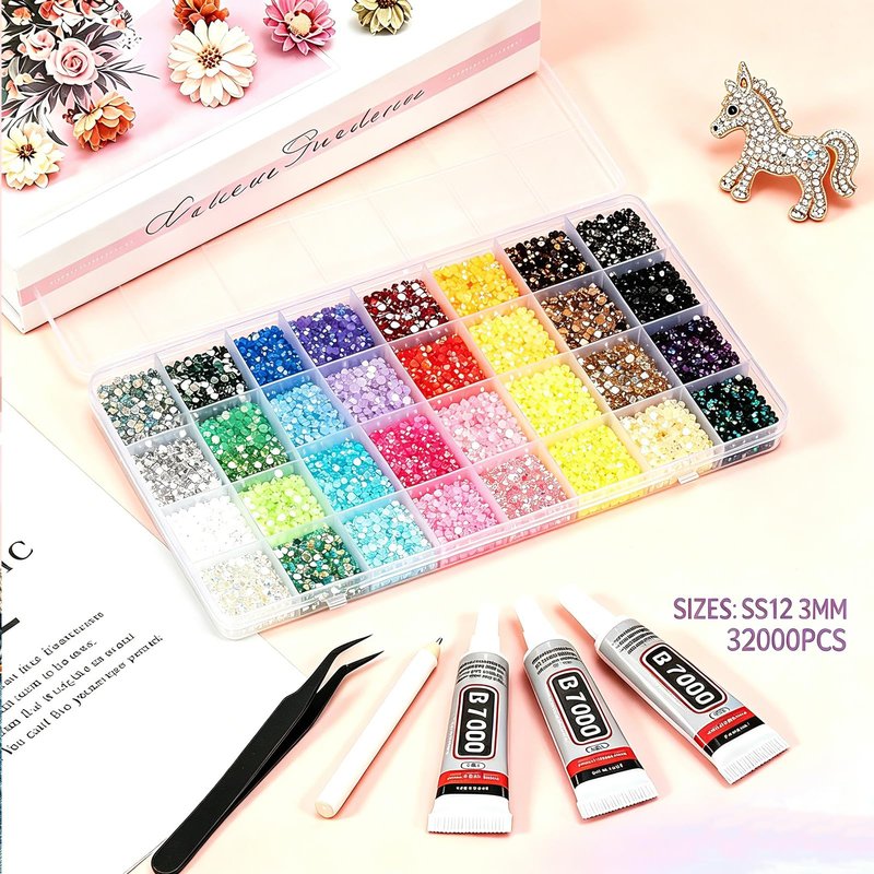 40 Color Resin Jelly Rhinestones for Bedazzling, 3mm Flatback Gems for Diamond Art, Bedazzler Kit with 3Pcs 10ml B7000 Jewelry Glue for Nail Art Crafting Book Makeup(36000Pcs)