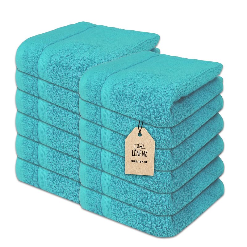 Lenenz Soft Wash Cloths - 12 Pack Plush and Absorbent Cotton Washcloths for Face, Body, and Baby - Multi-Purpose, Quick-Dry Wash Cloths Set 13x13'' (Light Green)
