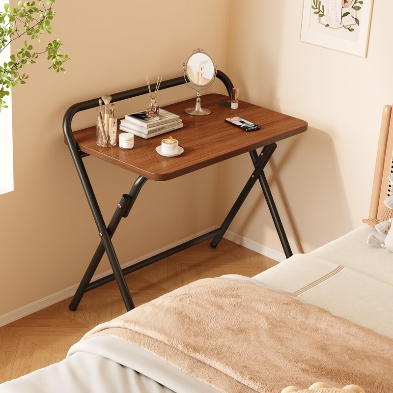 Aivernses Folding Table, Small Computer Desk, Foldable Desk for Bedroom, Mini Desk for Home Office&Study, 24x16 Inches, No Assembly Required, Wood Top with Metal Frame, Dark Brown