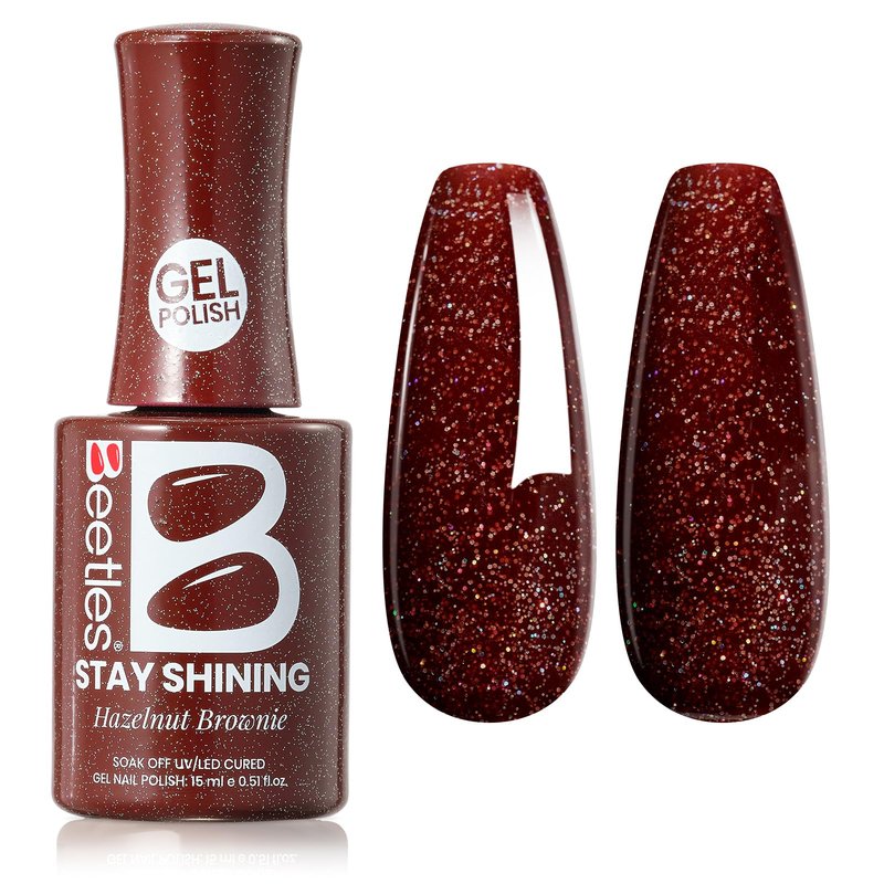 Beetles Glitter Gel Nail Polish - 15ml Stay Shining Hazelnut Brownie Gel Polish Holographic Glitter Nail Art Uv Led Home Salon Long-Lasting Soak-Off Gel Gift for Women