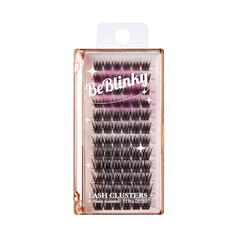 BeBlinky False Eyelashes, Lash Extension Kit 02, 9mm-16mm, Wide Band, Easy to Apply and Remove, No Damage to Natural Eyelashes, 72 Lash Clusters - Wispy