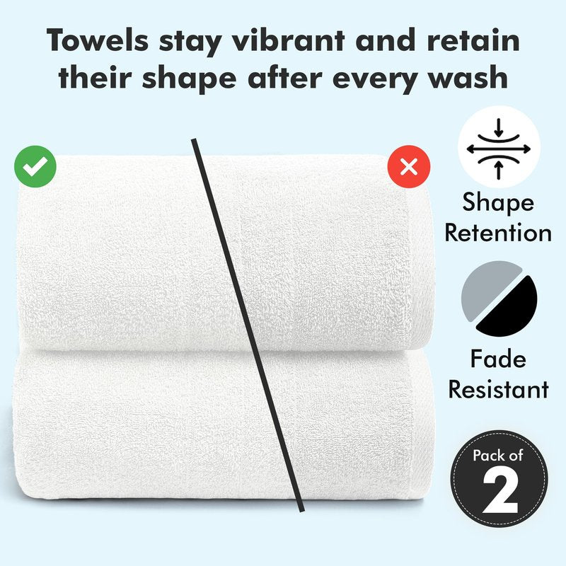 Novo Home Bath Sheets – Extra Large Bathroom Sheet Set – Pack of 2 Jumbo Towels White (71x35in) – 100% Cotton Soft Quick Dry Large Bath Towels for Adults Hotel Spa Bathroom Use
