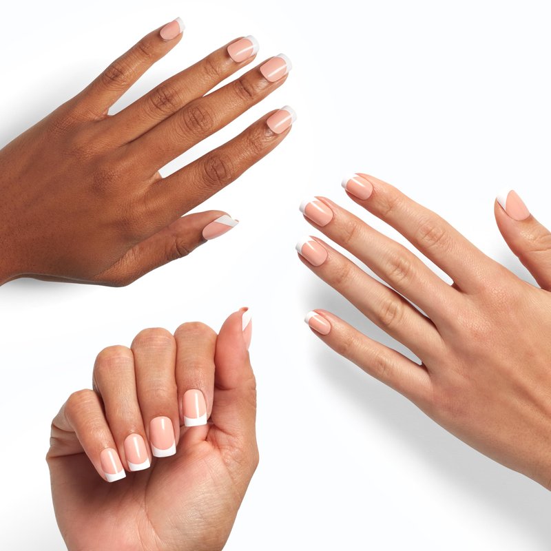 OPI On Point Fluent in French | Short Squoval Nude Pink & White French Tip Press On Nails | 30 Count with Nail Glue | Long Lasting, Reusable, Non-damaging