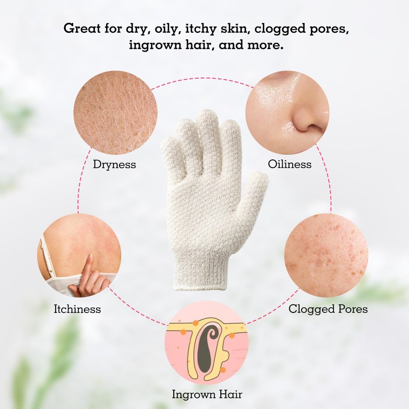 Evridwear Exfoliating Glove Shower Gloves Exfoliate Dead Skin for Dry Sensitive Skin No Irritation with Hanging Loop (White Gentle Exfoliation)