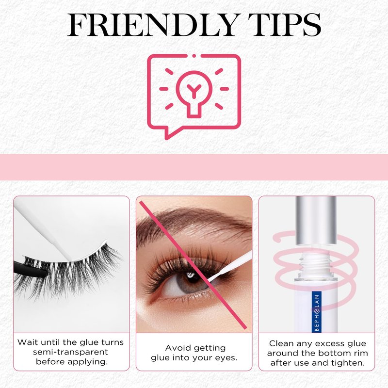 BEPHOLAN Sensitive Eyelash Glue, Super Strong Hold for False Eyelashes, Lash Glue, Eyelash Adhesive, Latex Free, Suitable for Sensitive Eyes, Waterproof, White 0.176 oz
