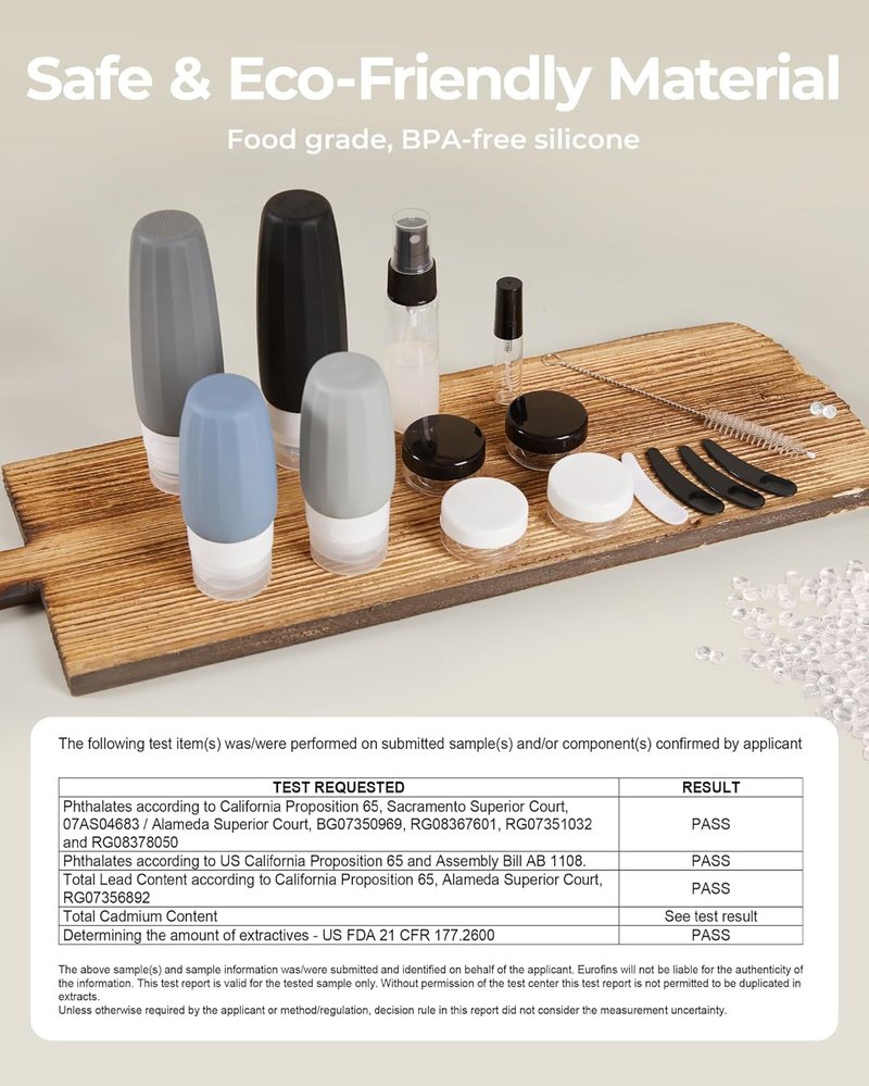 BAGSMART Travel Bottles - 18 Pack TSA Approved Leak-Proof Silicone Containers for Toiletries | Grey