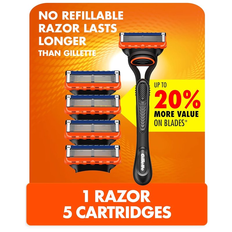 Gillette Fusion5 Razor for Men - Close Shave with 5 Blade Refills & Lubrastrip | Ergonomic Handle