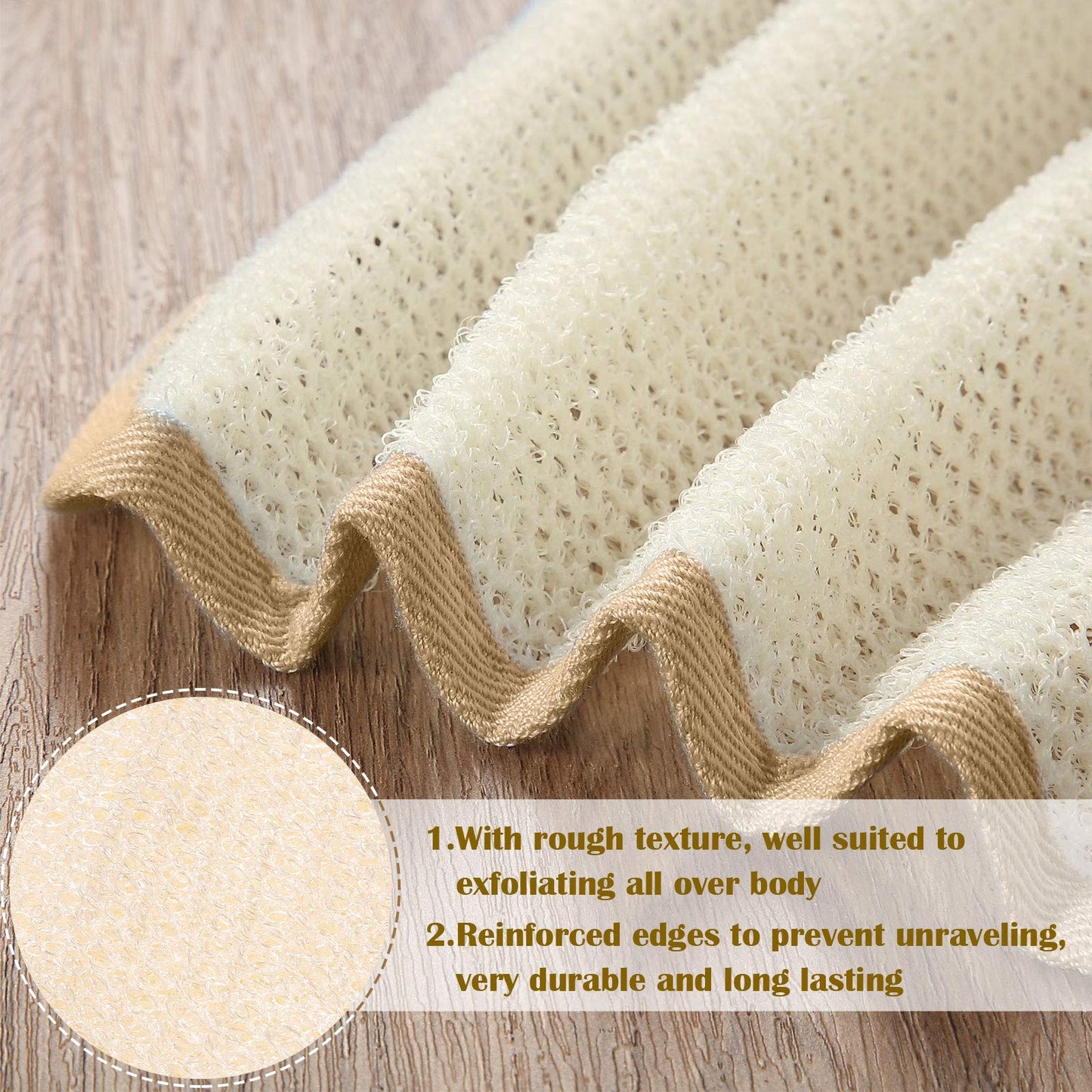 Tatuo 5 Pcs Exfoliating Face and Body Wash Cloths Towel Weave Bath Exfoliating Scrub Massage Bath Cloth for Women and Men, 10.23 x 8.66 Inch(Brown Edge)