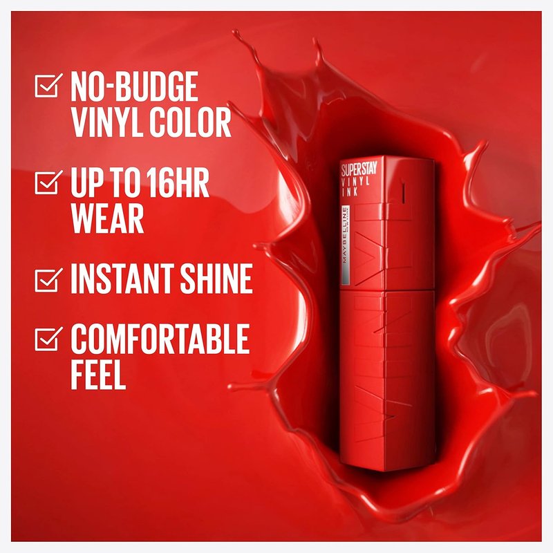 Maybelline Super Stay Vinyl Ink Liquid Lipcolor - Highly Pigmented Deep Wine Red Lipstick | 0.14 fl oz