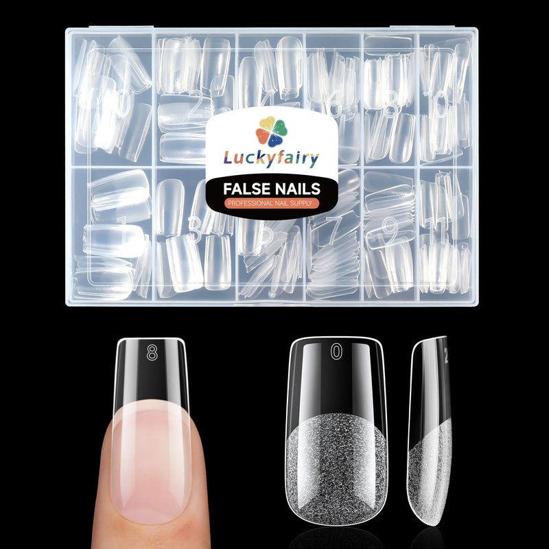Luckyfairy Medium Square Nail Tips, 240pcs Soft Gel Pre-Shaped Acrylic Fake Nails, Half Matte Full Cover Clear Gelly Press on Flase Nail Tips for Extension Nail Manicure Home DIY 12 Sizes Gelly Tips