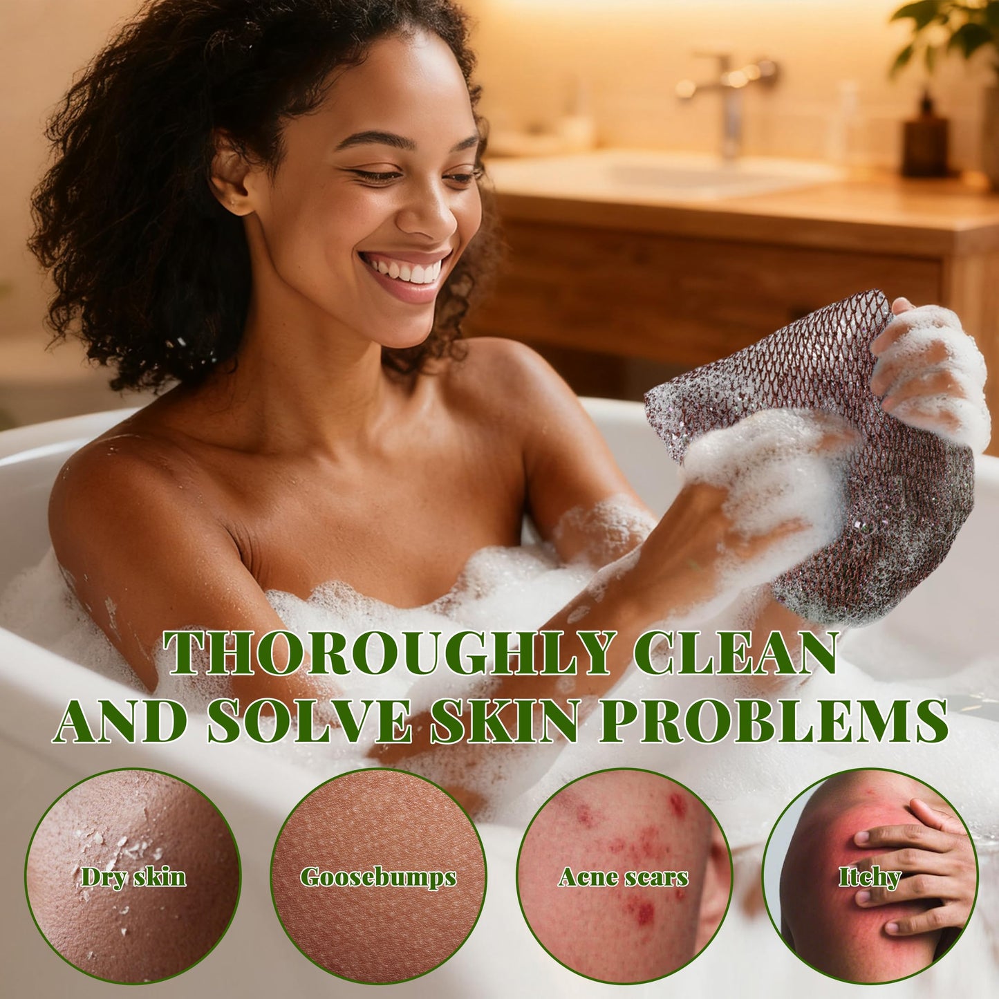 African Net Sponge Authentic, 3 Pieces Exfoliating Scrubber Bath Sponge for All Skin Types, Back Scrubber Loofah Washcloth for Shower, Gentle Exfoliation (Linen,Brown,Black)