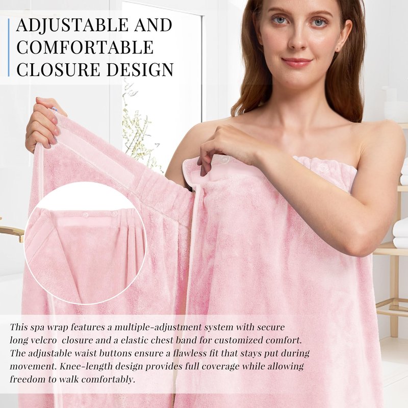 PJGGZ Towel Wrap for Women, Three Adjust Clasps Closure Bath Wraps After Shower Spa Sauna Bathrobe(Available in Plus Size)(Light Pink, S/M