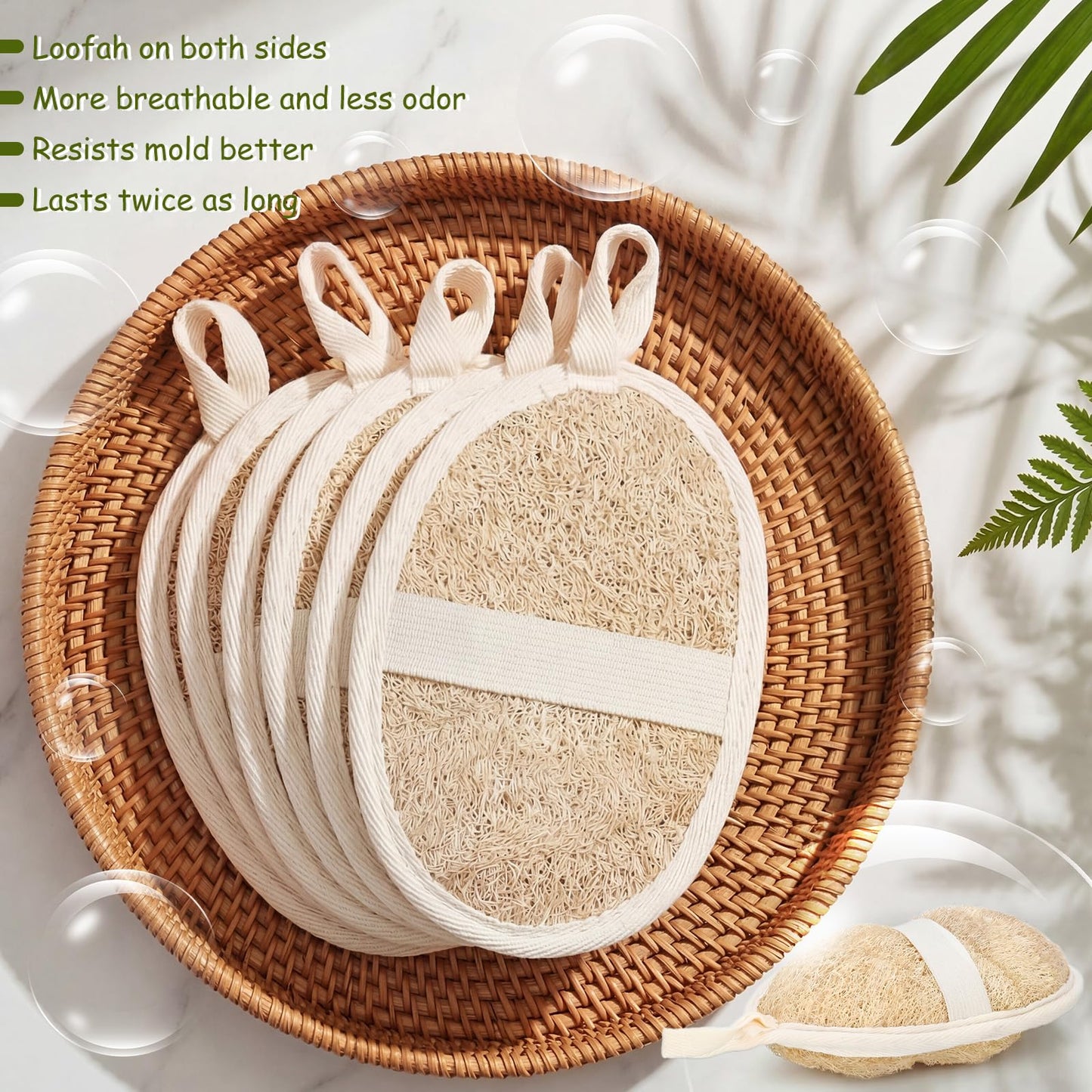 Mifoci 6 Pack Natural Exfoliating Loofah Double-Sided Pad Body Scrubber Bath Shower Loofah 100% Plant-Based Shower Luffa Sponge Pad Close to Skin for Women Men Spa Face Body Bath