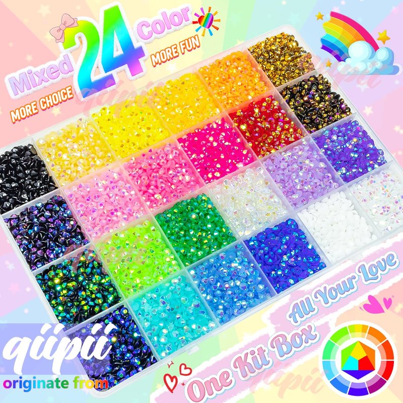 qiipii 24 Color 13800pcs 3mm Jelly Resin Rhinestones for Bedazzling Crafting Flatback Stones Colorful AB Gems Diamonds for Nails Eyes Face Makeup Tumblers Bottles DIY Crafts Clothes Shoes Phones