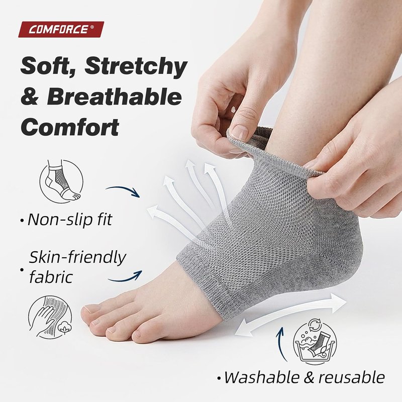 Moisturizing Gel Heel Socks - Cracked Heels Treatment for Men & Women | Toeless Design for Pain Relief