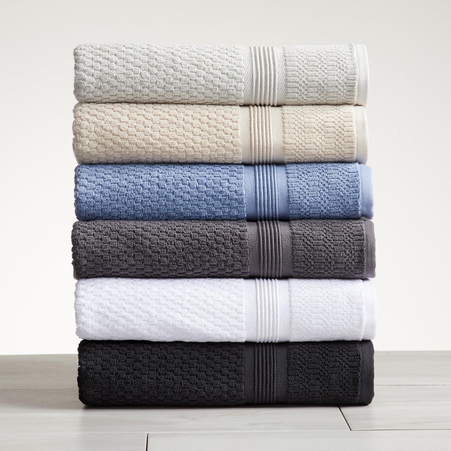 Market & Place 100% Cotton Waffle Weave 6 Piece Towel Set – Soft, Quick-Dry Bath, Hand & Washcloth Towels – Lightweight, Textured Bathroom Set – Black | Zoey Collection