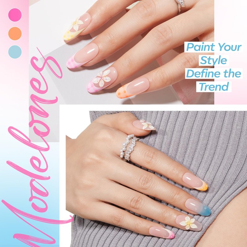 Modelones Gel Nail Polish Set, 6 Colors 2026 Summer Clear Blue Blooming Gel Polish Creamy White Pastel Yellow Pink Orange Nude Jelly Nail Polish W Flower Stickers & Liner Nail Brush LED DIY Gift