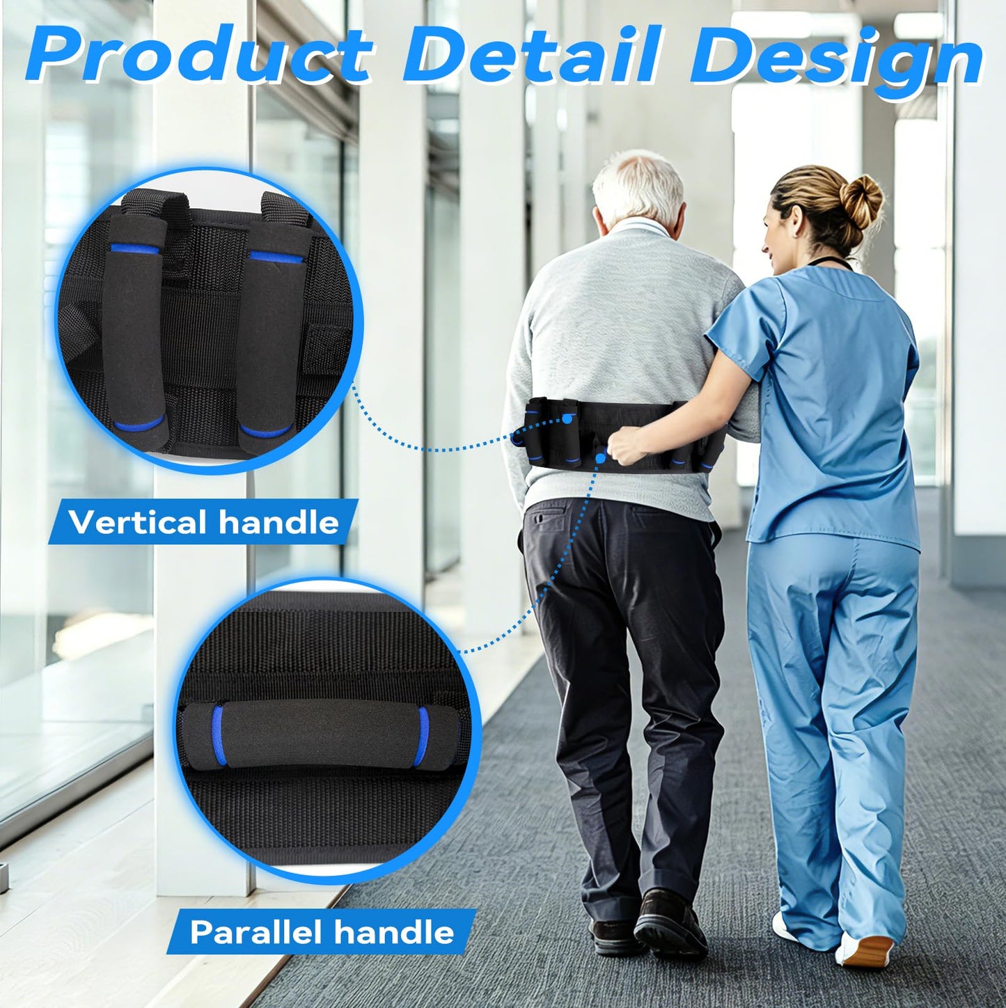 Gait Belts for Seniors, Gate Belt Medical for Elderly with 7 Handles, Patient Transfer Belt, Lift Belts Physical Therapy with Quick Release Buckle Standing Aids & Support for Elderly Safety Belt