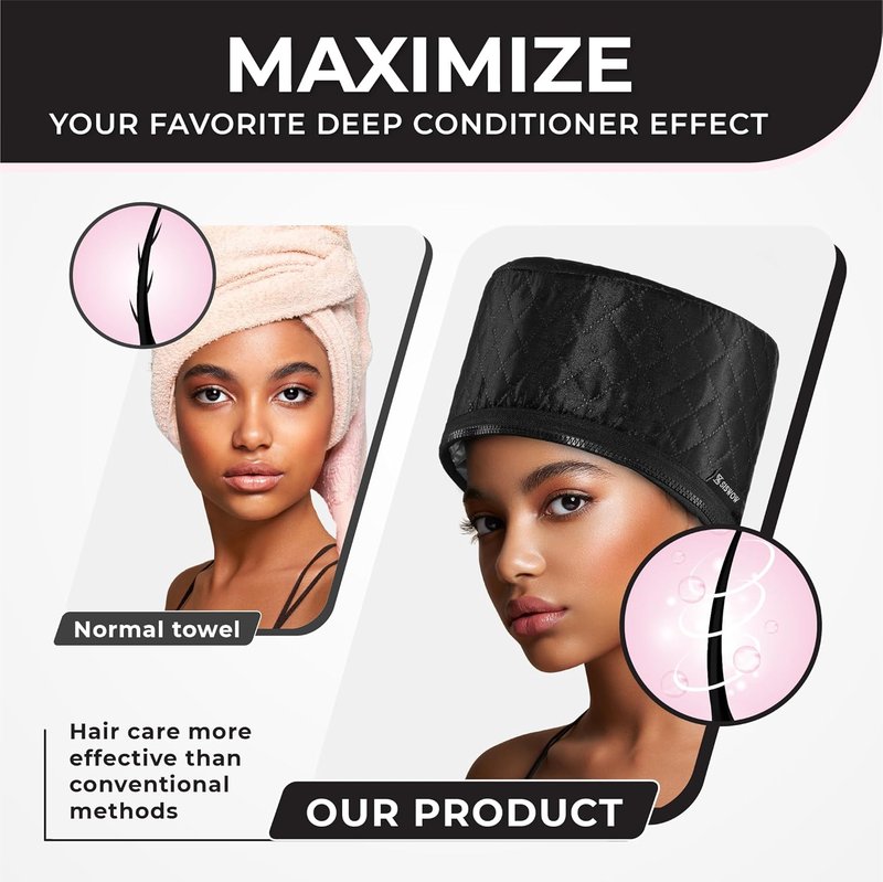 Hair Steamer for Natural Hair - 10-Level Adjustable Heat, Deep Conditioning Thermal Cap | Set of 3