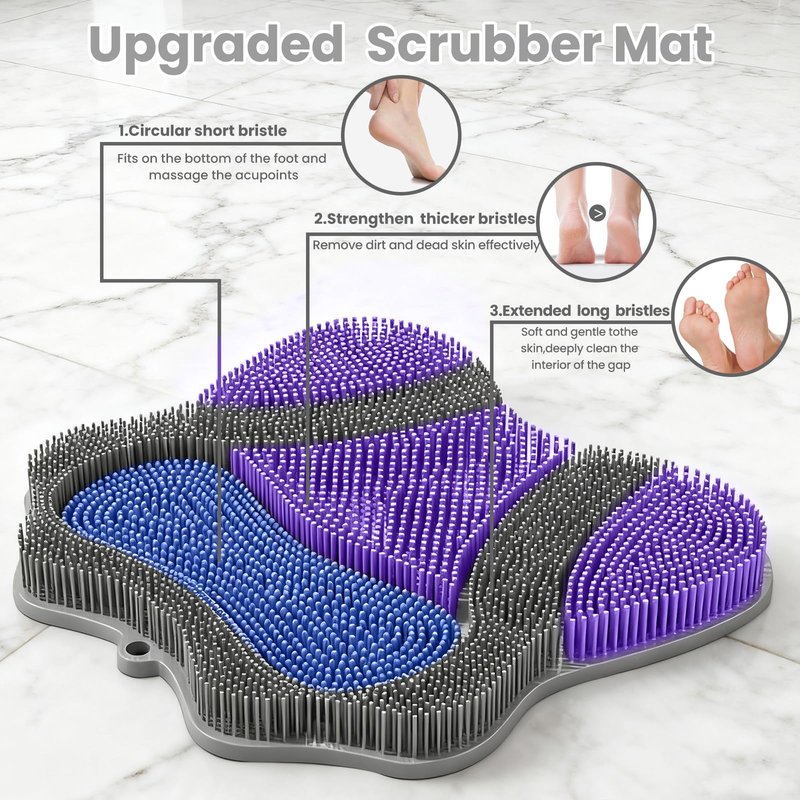 SEPZFTT Shower Foot Scrubber Mat with Wall Mount Suction Cups, Foot and Back Scrubber for Use in Shower for Improve Skin Exfoliation (Grey)