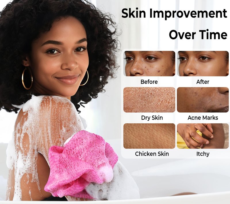 African Net Sponge Authentic - 2 Pieces Exfoliating Body Scrubber Bath Sponge Camellia&Green- Back Scrubber Washcloth for Shower - Real African Scrub Exfoliator Body Care Bathing Accessorie
