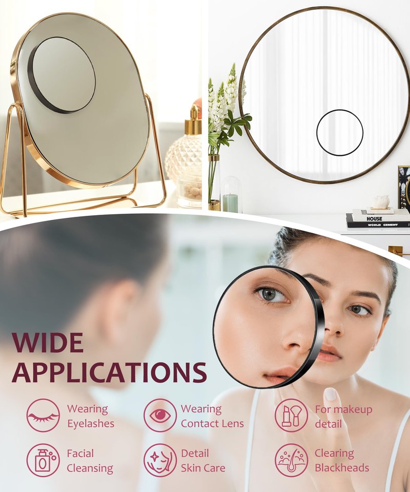 Haikopoon Magnifying Mirror 20X&30X&40X 3Packs with Tweezer and Suction Cups Set, 3.5 Inches Compact Travel Magnified Mirror-Black
