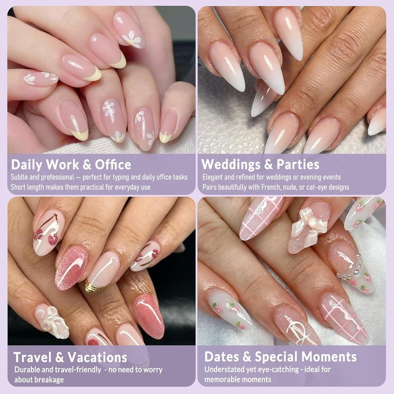 Almond Nail Tips - 480pcs Clear Fake Nails for DIY Nail Extensions | Short & Medium Sizes