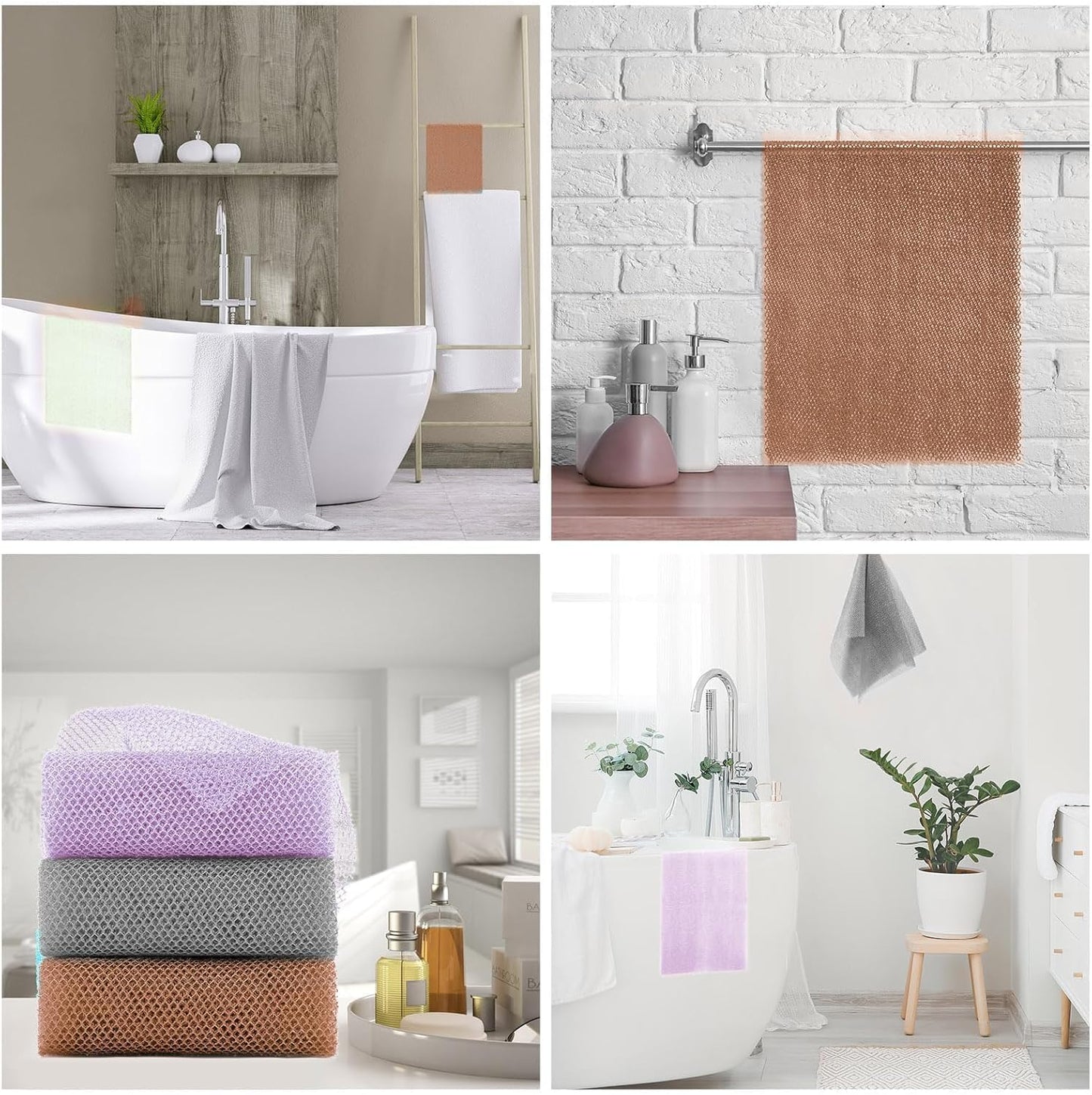 UJFQBH African Exfoliating Net Bath Sponge Set - 3 Pieces for Daily Skin Smoothing | Purple, Gray, Brown