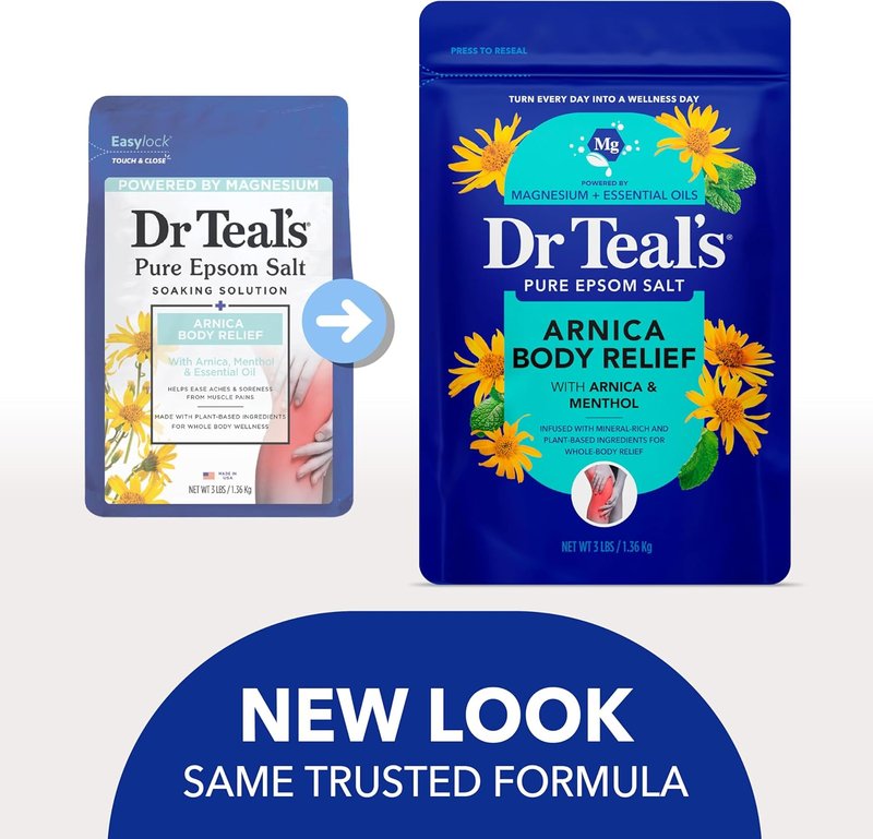 Dr Teal's Arnica Epsom Salt Soak - Muscle Recovery with Menthol & Essential Oils | 3 lbs