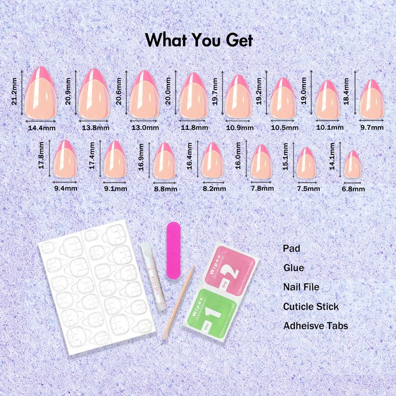 Press-On Nails - Chrome Black French Tip Short Almond | Shiny Soft Gel with Glazed Sparkle Finish, 30 Pcs