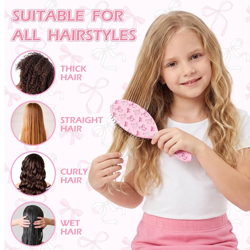 Detangling Hair Brush for Girls - Pain-Free Curly Hair Brush with Pink Bow Design | Ideal for Kids