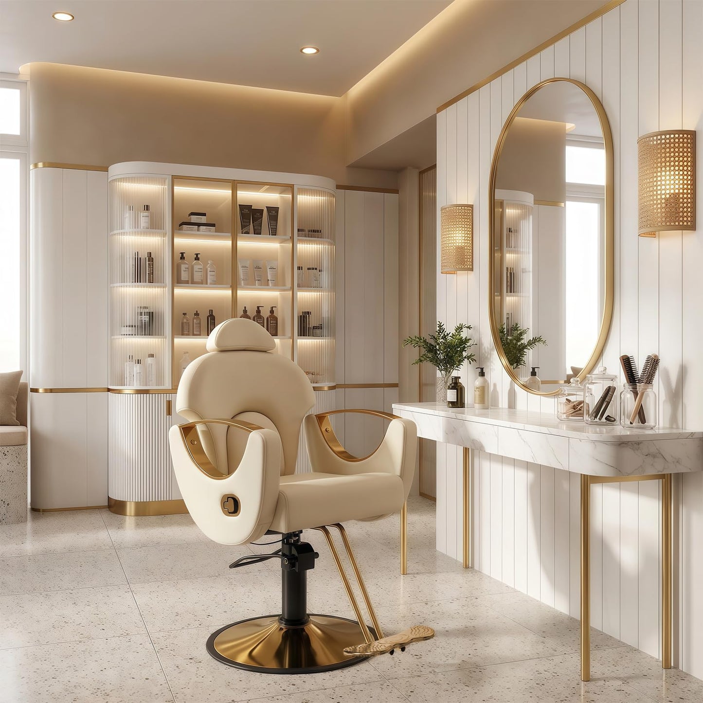 Tythical Salon Barber Chair for Hair Stylist, Reclining Salon Chairs with Heavy Duty Hydraulic Pump Multi-Function Shampoo Tattoo Beauty Salon Hairdresser Armchair for Home Beauty Barbershop, Beige