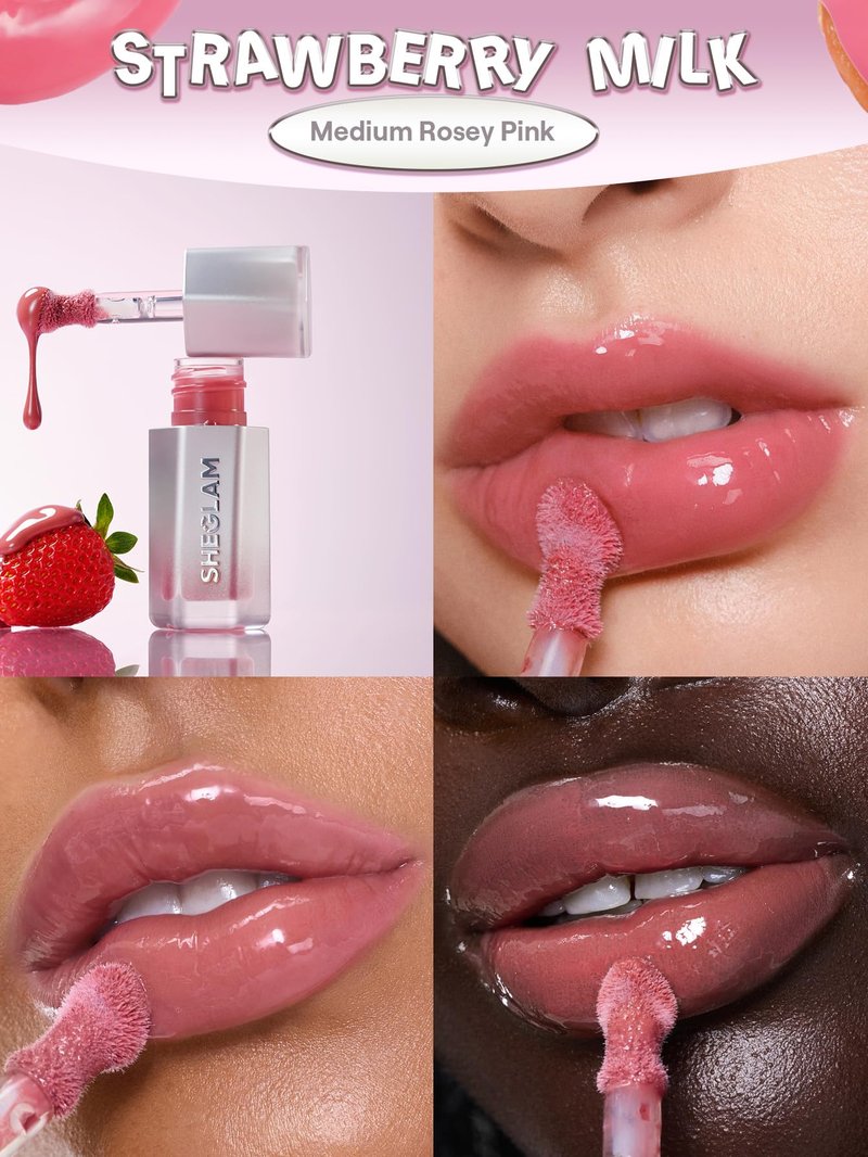 SHEGLAM Glass Lock Air Gloss High Shine Finish Moisturizing Lip Gloss-Strawberry Milk
